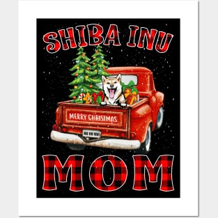 Christmas Shiba Inu Mom Santa Hat Truck Tree Plaid Dog Mom Christmas Posters and Art